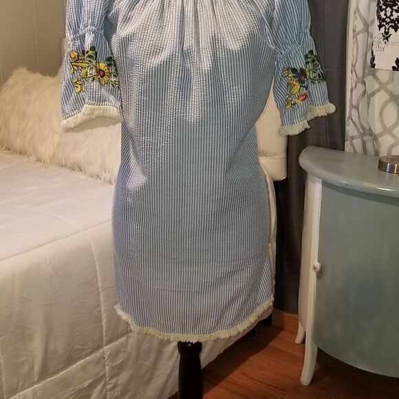 Boho Rebellion company Embroidered Striped short Dress small - Picture 3 of 9